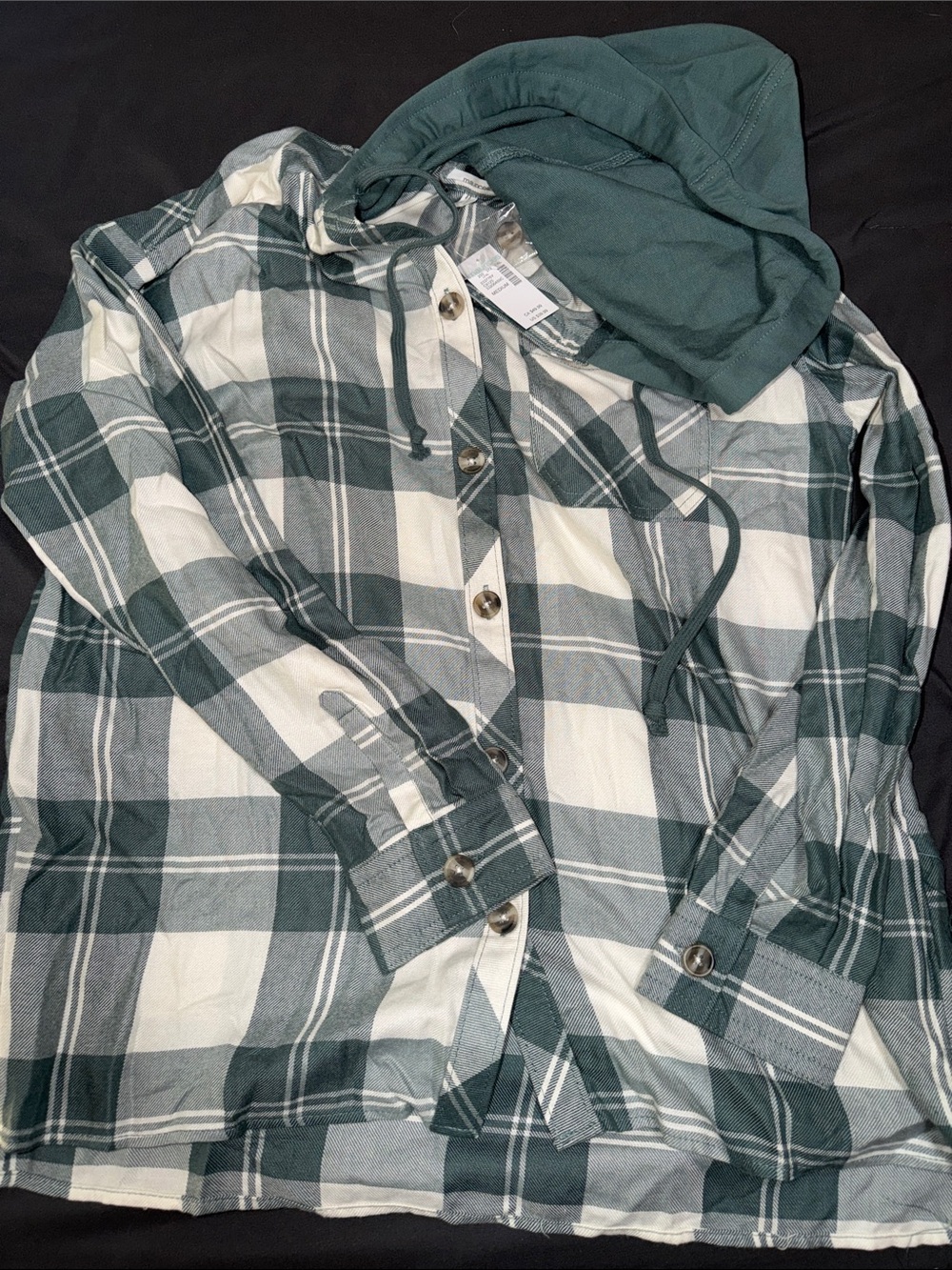 Maurice’s hooded tunic button up plaid top, NWT size Medium